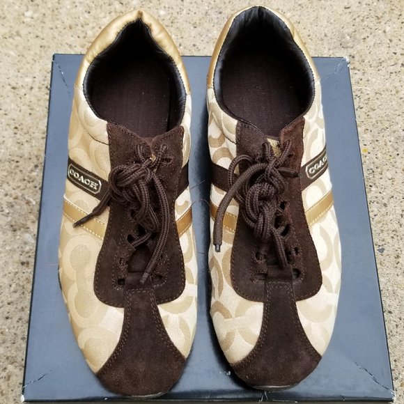Coach Joss Signature Sued Sneakers Gold & Brown Size 9M - Picture 7 of 15
